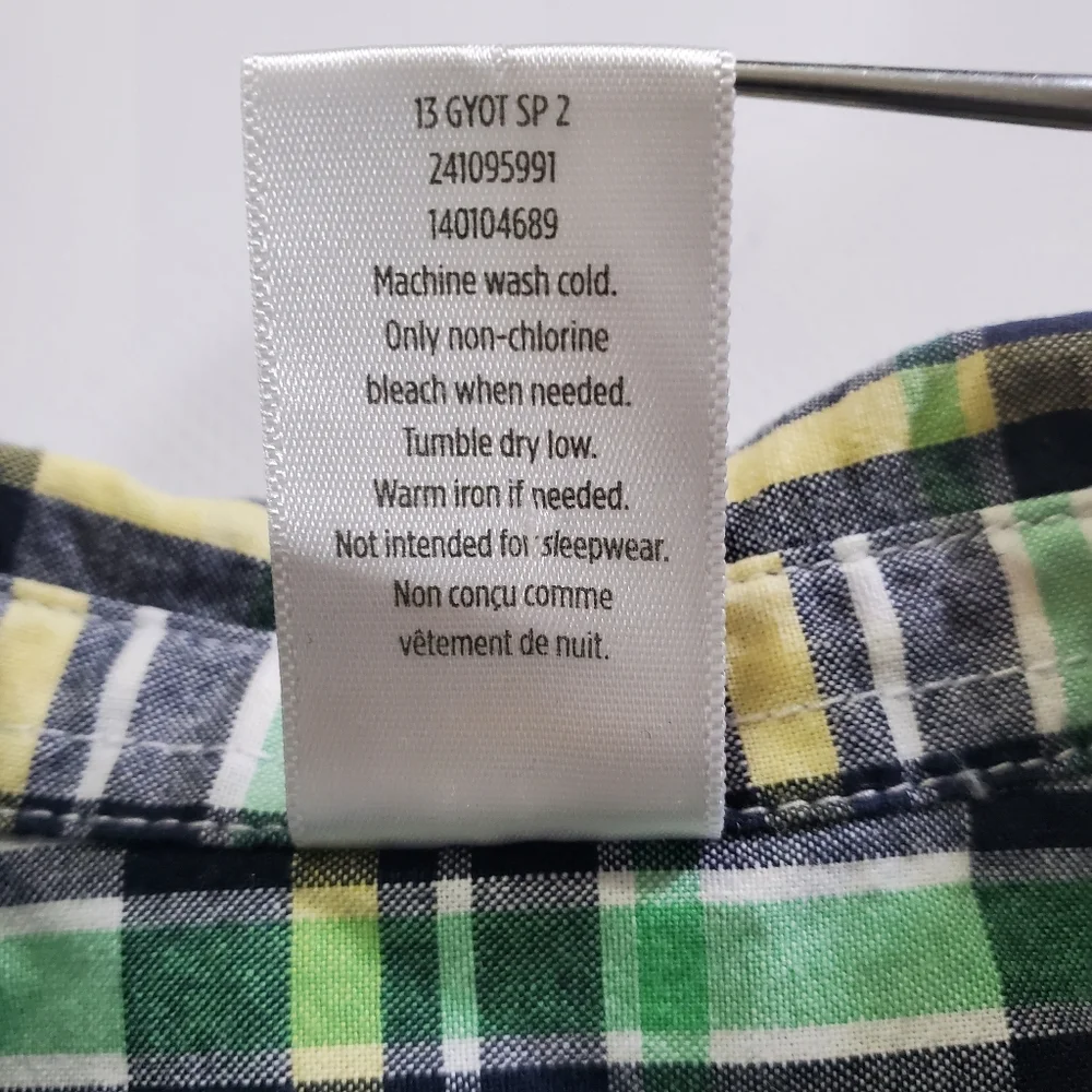 K1398 * Gymboree Auto Baby Plaid Button Down Shirt Green Short Sleeve Size 3/6M